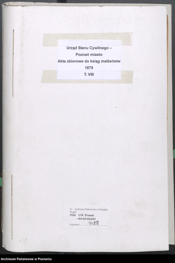 Obraz 2 z jednostki "Die von den Verlobten beigebrachten Urkunden zur Eheschliessung pro 1875"
