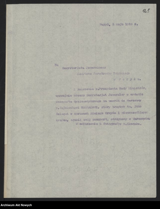 image.from.unit.number "Korespondencja w sprawie biletów na podróże za granicę, uzyskiwania miejsc w kurierze Paryż - Warszawa, paszportów i wiz"