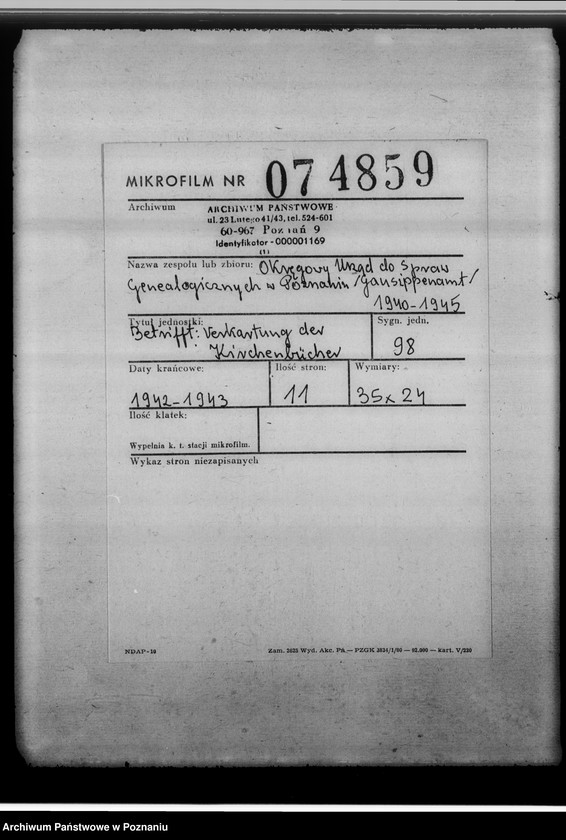 Obraz 2 z jednostki "Betrifft: Verkartung der Kirchenbücher"