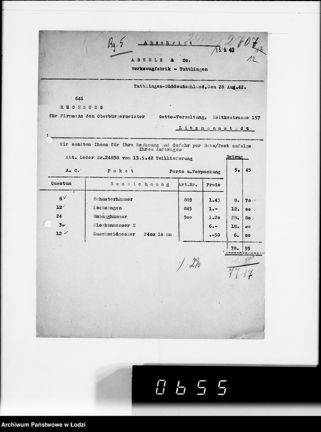 Obraz 16 z jednostki "I a Kauf-Aufträge. A-J. [Przybory szewskie i techniczne]"