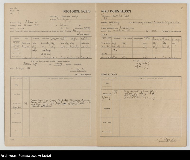 Obraz 10 z jednostki "Protokół egzaminów dojrzałości na rok 1928/29"