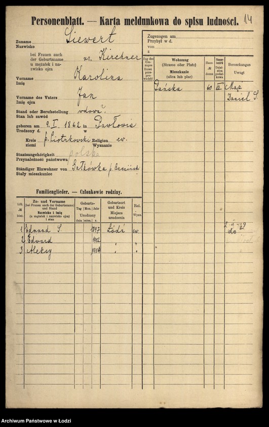 Obraz 16 z jednostki "[Spis ludności Łodzi] Zivel - Zolenberg"