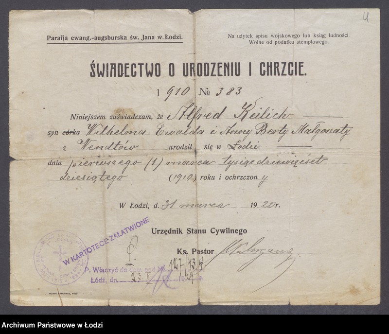 Obraz 6 z jednostki "Dowody metrykalne stałych mieszkańców m. Łodzi nr domu 1167-1168"