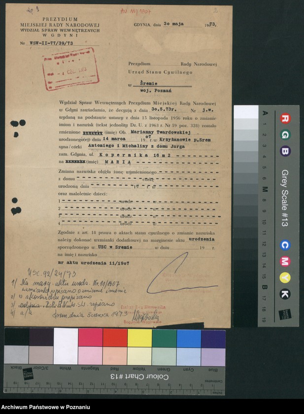 Obraz 5 z jednostki "Akta zbiorowe rejestracji stanu cywilnego do księgi urodzeń z roku 1907"