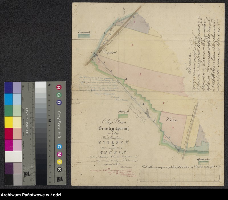Obraz 1 z jednostki "Odrys planu granicy spornej między wsią rządową Wydrzyn a wsią prywatną Raczyń"