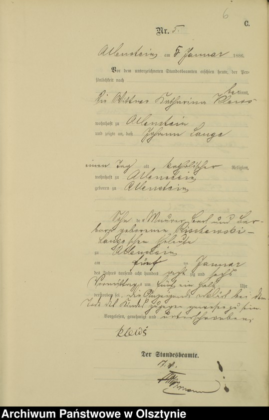 image.from.unit.number "Sterbe-Haupt-Register Tom I, Nr 1 - 254"