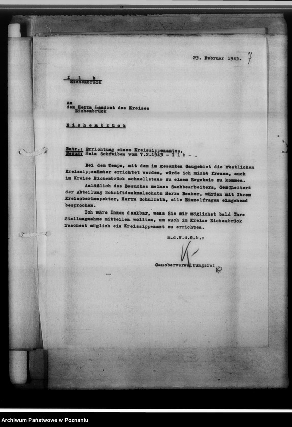 Obraz 11 z jednostki "[Korespondencja w sprawach organizacyjnych i działalności], Kreissippenamt Eichenbrück[/Wągrowiec]"