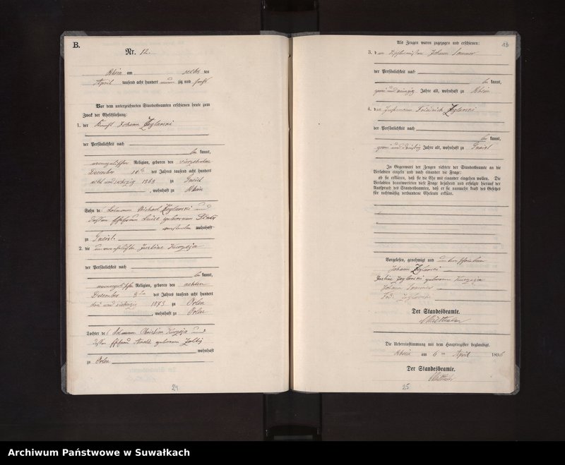 image.from.unit.number "Heiraths-Neben-Register des Königlichen Preussischen Standes-Amtes Orlen in Rhein Kreis Loetzen"