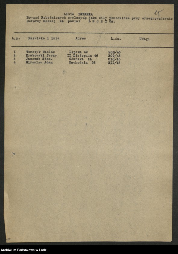 Obraz 16 z jednostki "Wykazy aktywu biorącego udział w reformie rolnej"