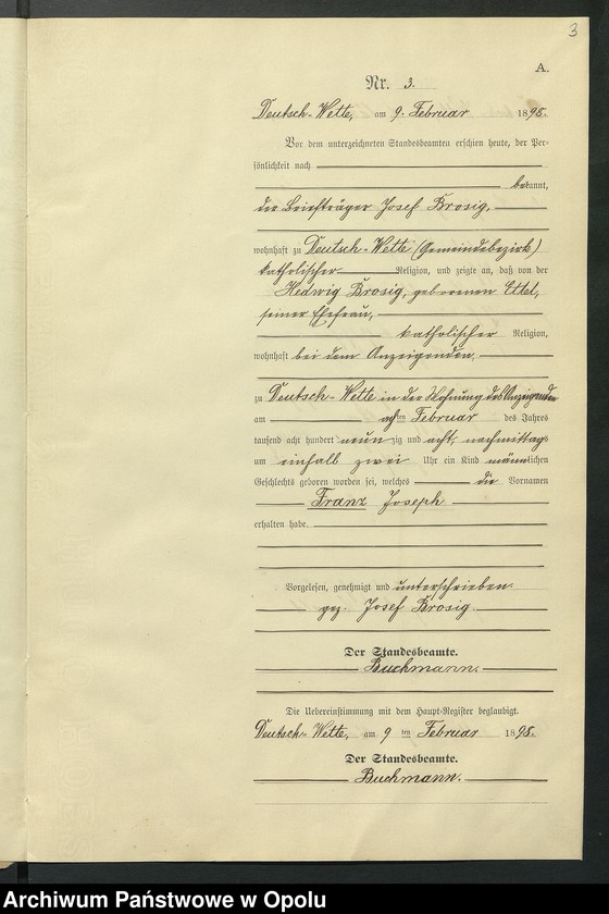Obraz 7 z jednostki "Geburts-Neben-Register des Standesamts Deutsch Wette pro 1898"