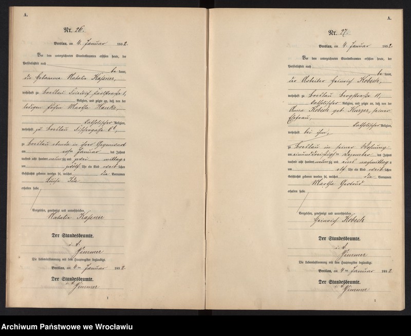 image.from.unit.number "Geburts-Neben-Register Breslau I 1892 Band 1"