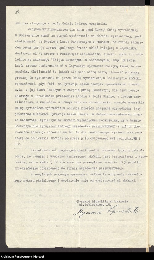 Obraz 20 z jednostki "[Odwołanie od wymiaru składki na rzecz gminy wyznaniowej żydowskiej w Bodzentynie]"