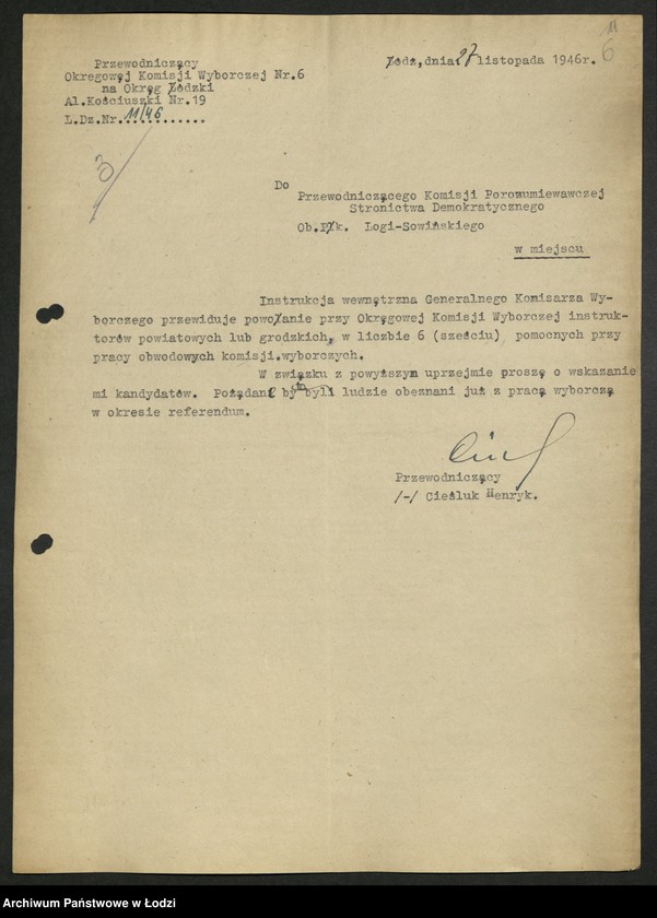 Obraz 7 z jednostki "Wybory do Sejmu Ustawodawczego; instrukcje, zarządzenia, okólniki, sprawozdania dotyczące kampanii wyborczej"