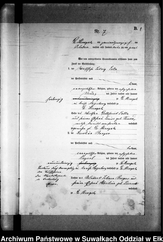 image.from.unit.number "Heiraths-Neben-Register des Preussischen Standes-Amtes Gr. Strengeln Kreis Angerburg"