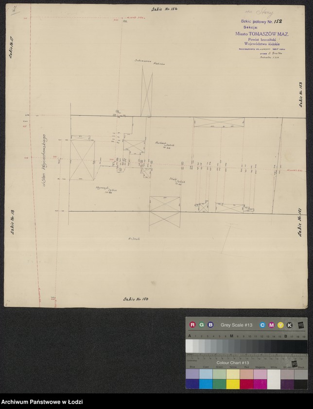 Obraz 1 z jednostki "Szkic polowy Nr. 152 Sekcja: miasto Tomaszów Mazowiecki powiat brzeziński województwo łódzkie"