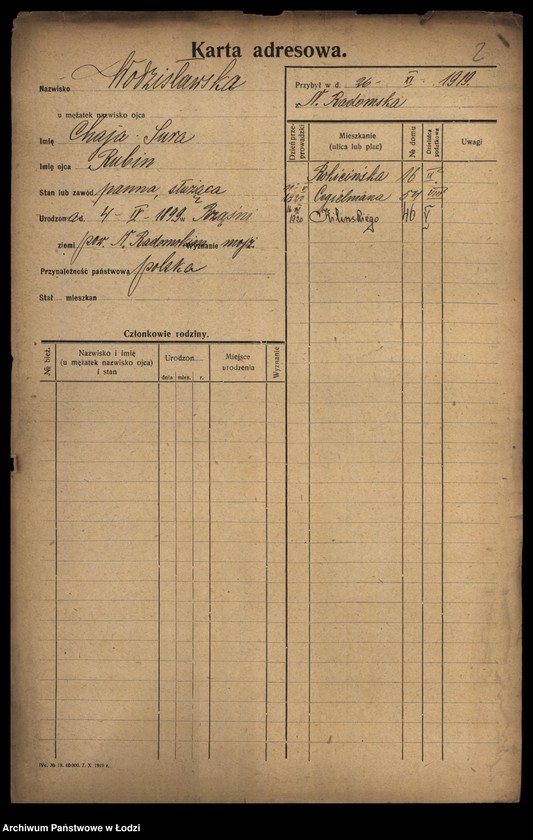 Obraz 4 z jednostki "[Spis ludności Łodzi] Wojdysławski - Wojtarek"