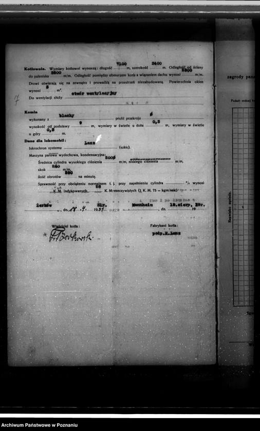 Obraz 11 z jednostki "Zatwierdzenie projektu zakładu przemysłowego urządzenia kotłowni nr 402 u własność Fr. Borkowskiego w Żerkowie pow. jarociński"