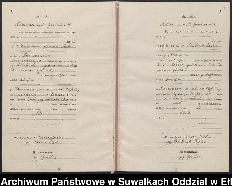 image.from.unit.number "[Geburts-Neben-Register des (Königlichen) Preussischen Standes-Amtes Belzonzen Kreis Johannisburg]"