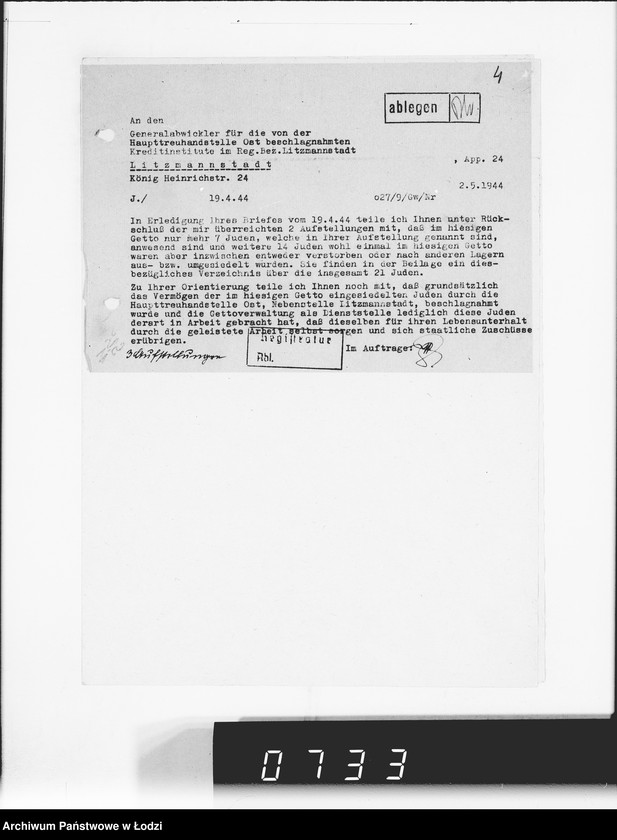 Obraz 9 z jednostki "Hauptreühandstelle Ost.[Korespondencja w sprawach majątkowych, podatkowych i należności finansowch]"