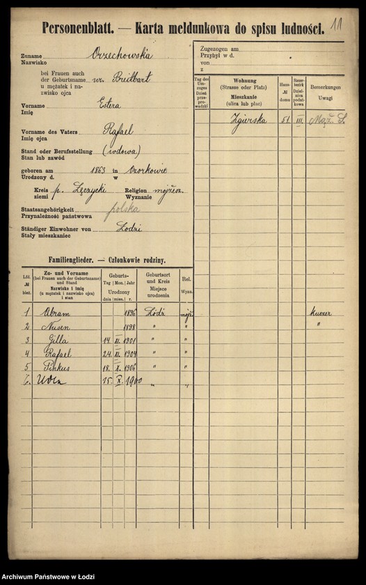 Obraz 14 z jednostki "[Spis ludności Łodzi] Orzechowska-Osiński"