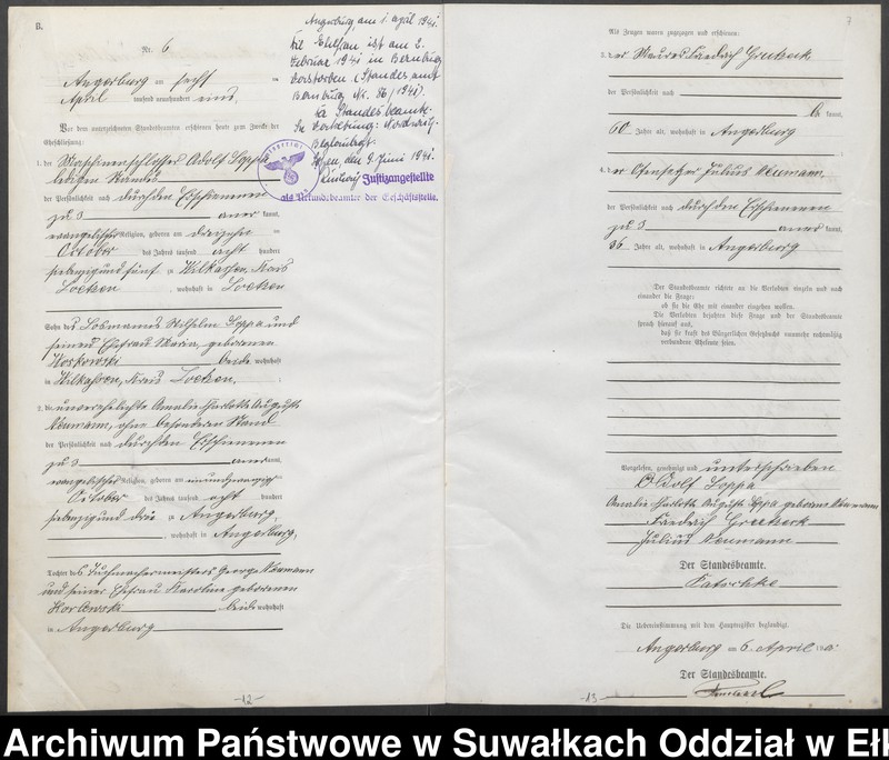 image.from.unit.number "Heiraths-Neben-Register des Preussischen Standes-Amtes Angerburg Kreis Angerburg"