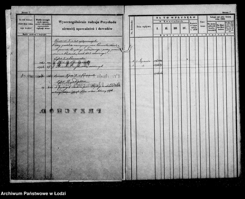 Obraz 6 z jednostki "Manuał przychodu i wydatku kasy ekonomicznej m. Łodzi oraz regestr funduszów przechodnich, wykaz forszusów, wykaz zaległości funduszów przechodnich na r. 1856"