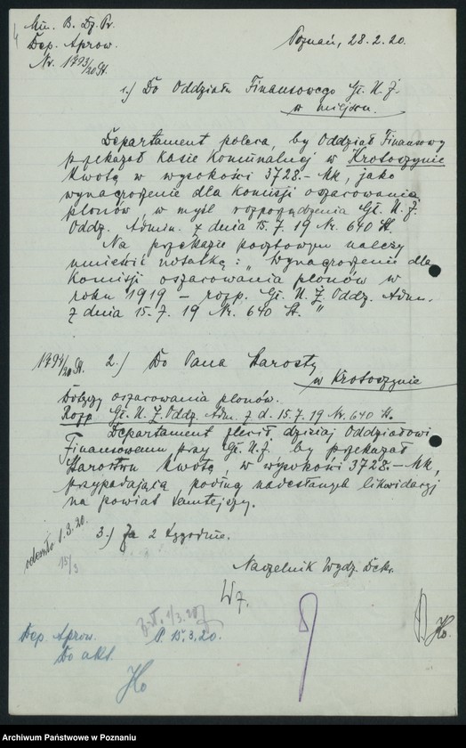 Obraz 6 z jednostki "[Statystyka produkcji rolnej - wynagrodzenia za oszacowanie plonów w 1919 roku]"