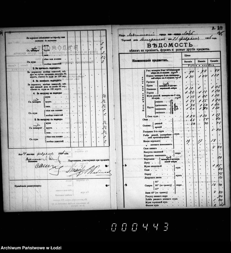 Obraz 17 z jednostki "Fora´lnaja kniga dlja zapisyvanija torgovych cen na proviant i furaž v gorode Lodzi s 1 janvarja 1906 goda po 1 janvarja 1912 goda"
