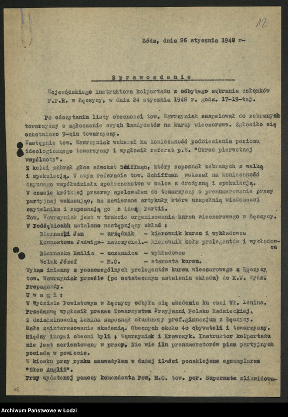 Obraz 14 z jednostki "Kolportaż - sprawozdania instruktora [wojewódzkiego] z wyjazdów w teren"