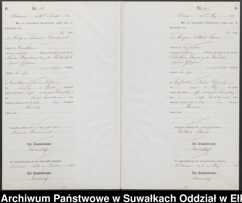 image.from.unit.number "Geburts-Neben-Register des Preussischen Standes-Amtes Orlowen Kreis Loetzen für das Jahr 1882"