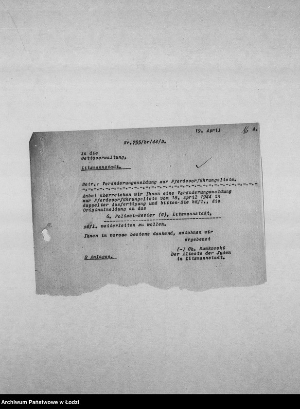 Obraz 19 z jednostki "Veränderungs-Meldungen [Korespondencja PSŻ z GV w sprawie pogłowia końskiego]"