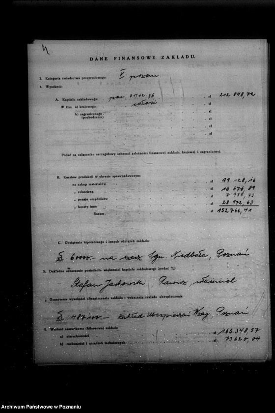 Obraz 8 z jednostki "Kwestionariusz Parowej Przędzalni Włosia i Mechanicznej Tkalni Pasów Parcianych St. Jaskowskiego w Rawiczu"