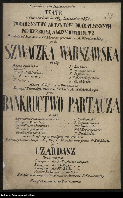 Obraz 7 z kolekcji "Zapraszamy na nadzwyczajne widowisko... XIX-wieczne afisze teatralne111"