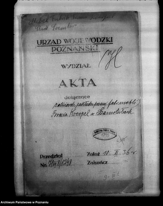 Obraz 4 z jednostki "Zatwierdzenie zakładu przemysłowego /fabryki mebli/ Bracia Koerpel w Szamotułach"