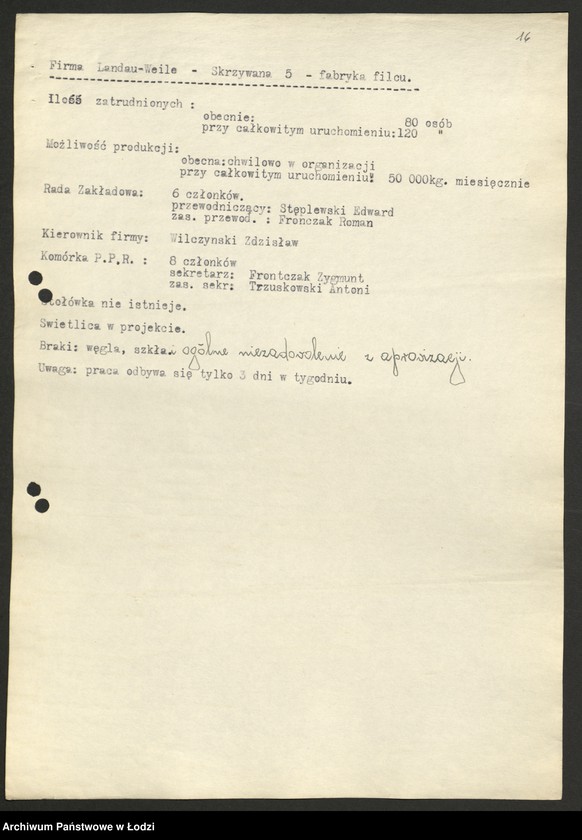 Obraz 17 z jednostki "Wykazy zakładów produkcyjnych z obsadą stanowisk kierowniczych"