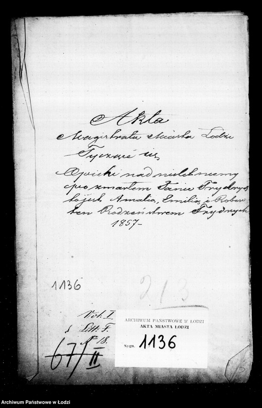 Obraz 4 z jednostki "Akta tyczące się ustanowienia opieki nad nieletnimi po zmarłym Janie Frydrychu t. j. Amalią, Emilią i Robertem rodzeństwem Frydrych"