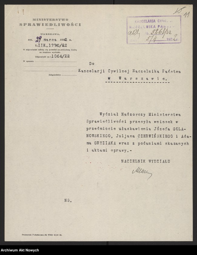 image.from.unit.number "Ułaskawienia z b. Kongresówki - uwzględnione, dotyczące zabójstw, uszkodzeń ciała, gwałtu, oporu wobec urzędnika, niedopełnienia obowiązków wojskowych i niedbalstwa, kradzieży, pokątnego gorzelnictwa, łapówkarstwa, fałszywych zeznań oraz podżegania w 1919 r. pracowników Szpitala Przemienienia Pańskiego w W-wie do strajku"