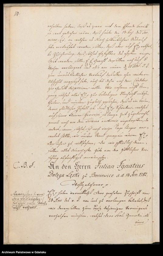 image.from.unit.number "[Liber missivarum]. Register über vorstehende Briefe von Jahr 1782. Register derer an welche vorstehende Briefe geschrieben worden vom J. 1782"