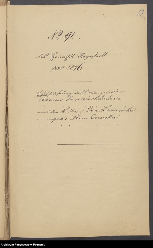 Obraz 19 z jednostki "Die von den Verlobten beigebrachten Urkunden zur Eheschliessung pro 1876"