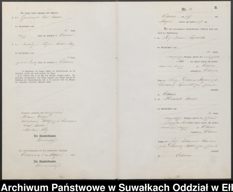 image.from.unit.number "Heiraths-Neben-Register des Preussischen Standes-Amtes Orlowen Kreis Loetzen für das Jahr 1880"