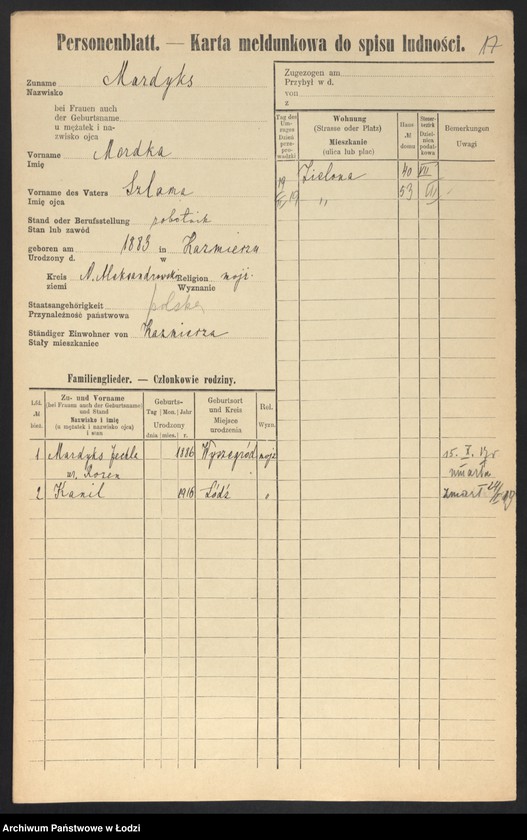 Obraz 19 z jednostki "[Spis ludności Łodzi] Mardofel - Markgraf"