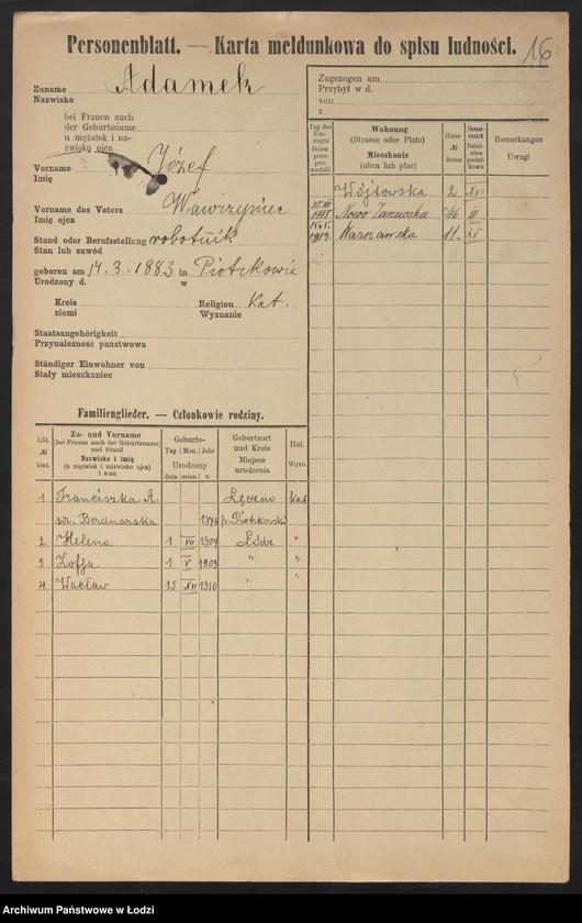 Obraz 18 z jednostki "[Spis ludności Łodzi] Adamek - Adaś"
