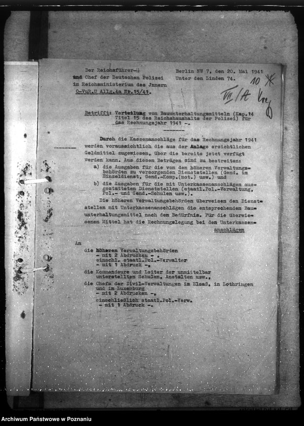 Obraz 14 z jednostki "Haushalt Polizei und Gendarmerie - Unterhaltung der Dienstgebäude des Reichshaushaltes der Polizei a) Erlasse, b) Schriftwechsel"