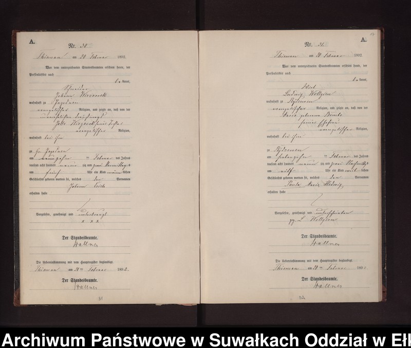 image.from.unit.number "Geburts-Neben-Register des Preussischen Standes-Amtes Rydzewen Kreis Loetzen"