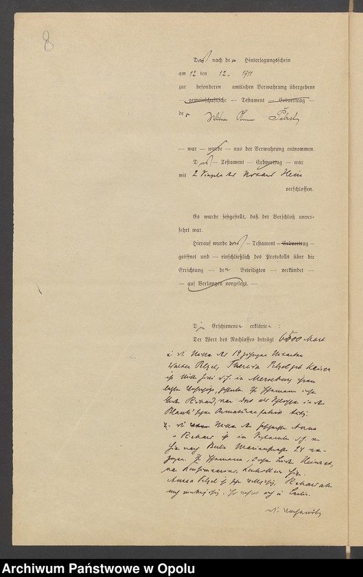 image.from.unit.number "Verfügung von Todes wegen der Witwe Anna Pelzel geb[orene] Hischer in Neustadt"