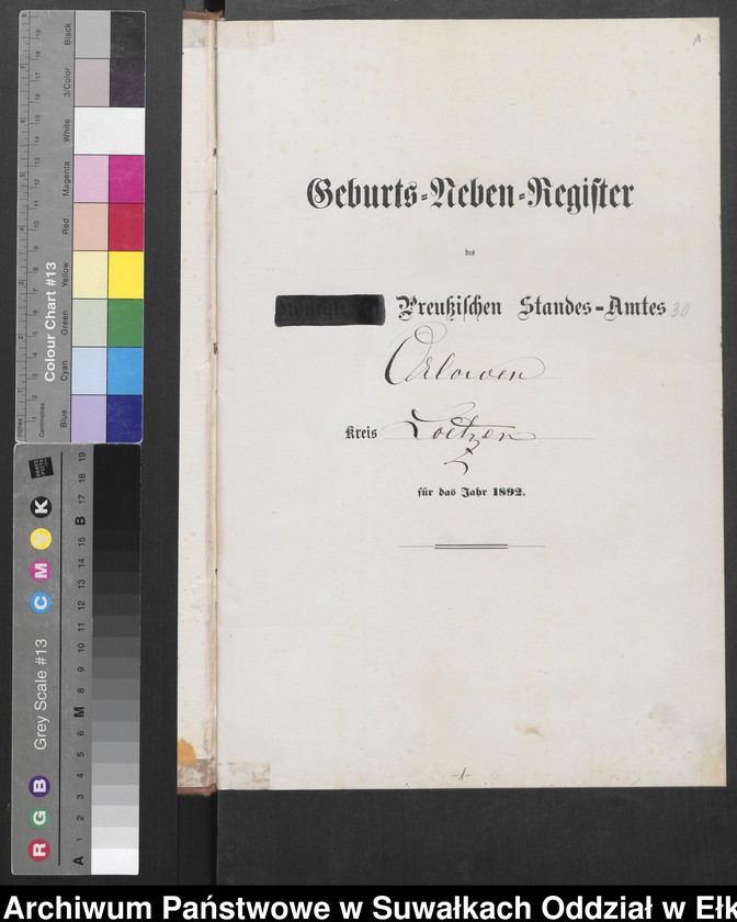 image.from.unit.number "Geburts-Neben-Register des Preussischen Standes-Amtes Orlowen Kreis Loetzen für das Jahr 1892"