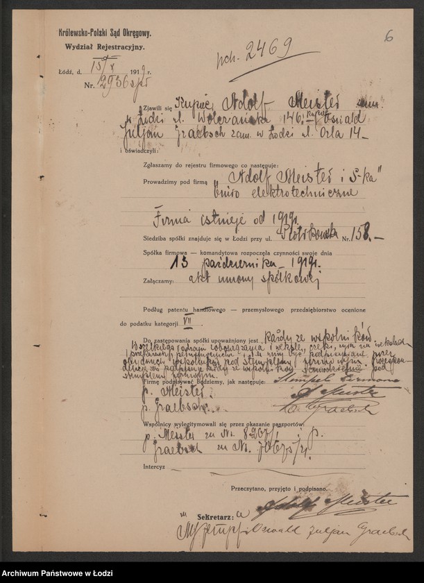 Obraz 8 z jednostki "Adolf Meister i S-ka- warsztaty elektrotechniczne i biuro instalacyjne"