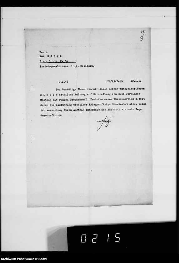 Obraz 13 z jednostki "Kürschnerei. [Zamówienia, rachunki i świadectwa dostaw]"