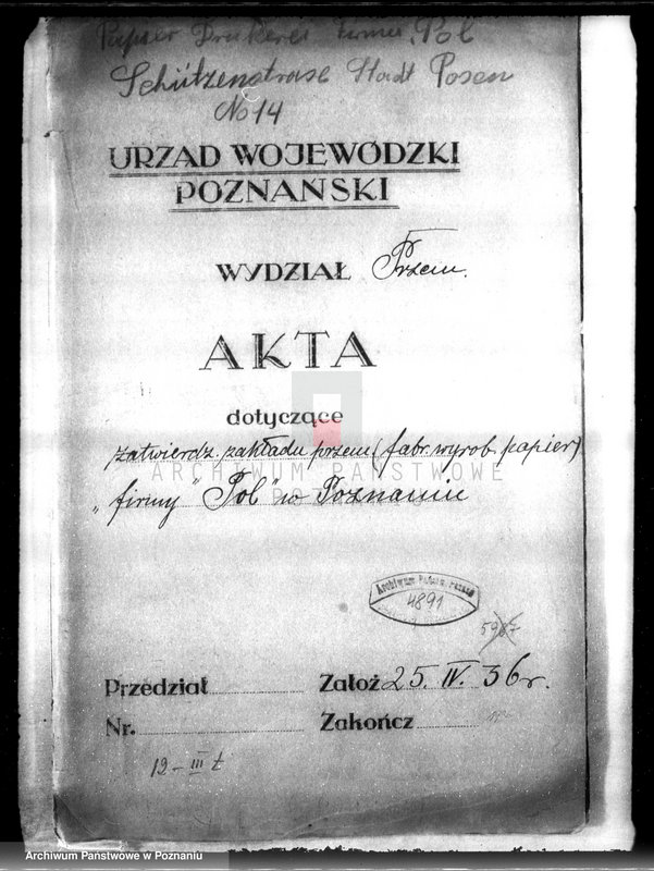 Obraz 4 z jednostki "Zatwierdzenie zakładu przemysłowego /fabryki wyrobów papierniczych firmy "Pol" w Poznaniu"