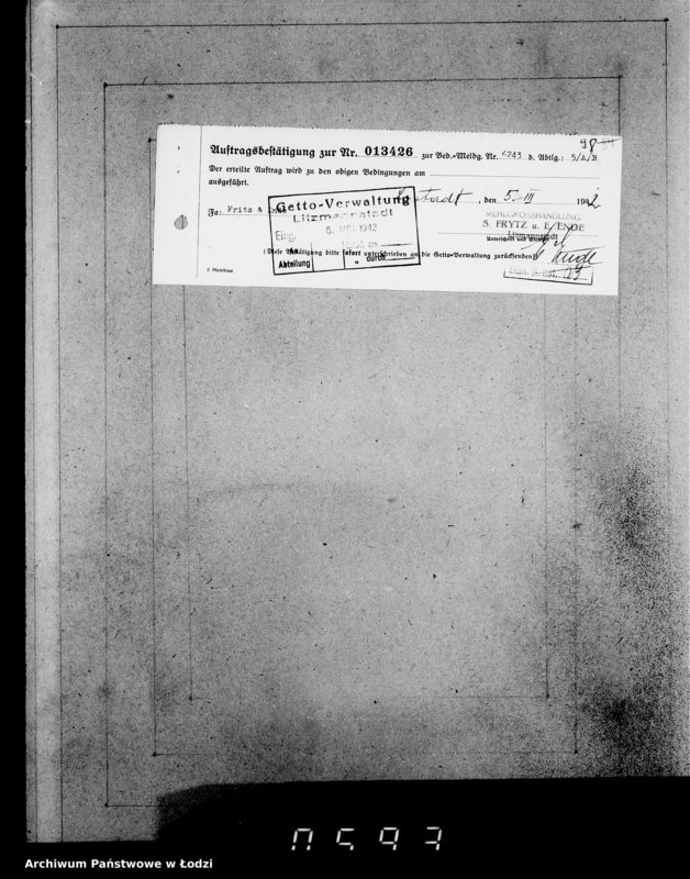 Obraz 12 z jednostki "Aufträge [Lieferscheinen und Rechnungen] 13416-13430 [Dostawa węgla i żywności do Getta]"